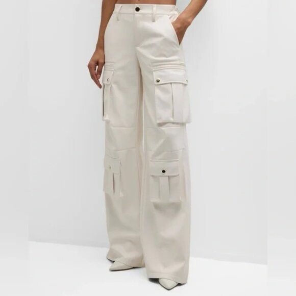 Alice + Olivia Pants - New Alice & Olivia Joette Faux Leather Cargo Pants off white wide leg size 10 12